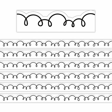 TEACHER CREATED RESOURCES White with Black Squiggles Die-Cut Border Trim, 72PK 6809